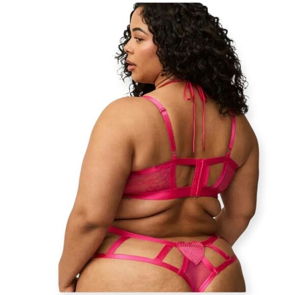 3X 22W 24W Torrid Pink Heart Rhinestone Bra Panty Set Strappy Lingerie Valentine - Picture 2 of 11